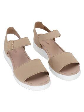 Dr. Scholl's Time Off Sky Cuban Sand Faux Leather Wedge Sandals Sz 7.5M